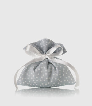 Sacchetto in cotone grigio con pois bianchi