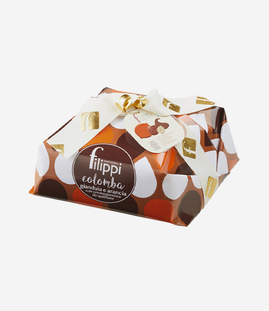 Colomba alla gianduia e arancia con crema spalmabile alla gianduia