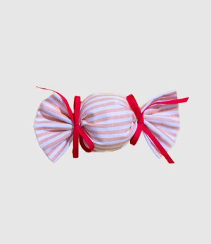 Caramella portaconfetti in cotone a righe arancioni con fiocco