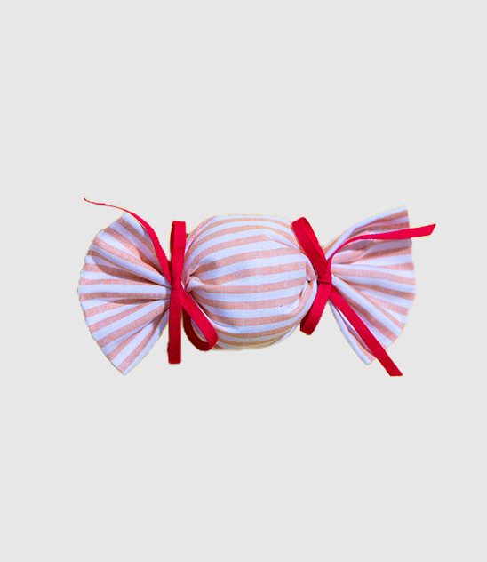 Caramella portaconfetti in cotone a righe arancioni con fiocco