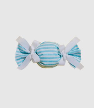 Caramella portaconfetti in cotone a righe azzurre con fiocco