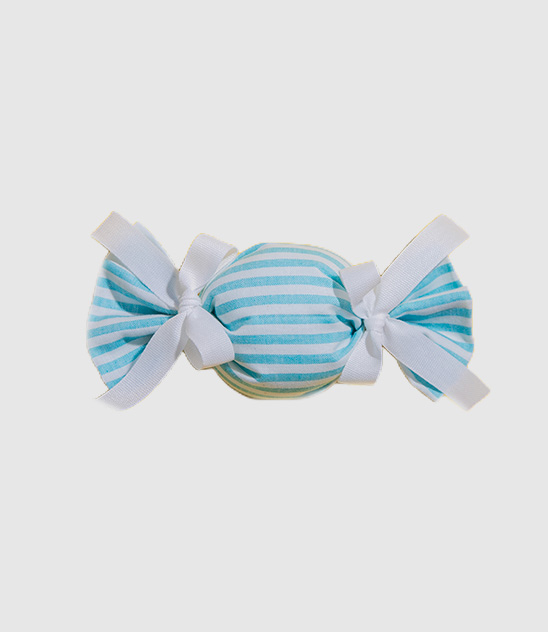 Caramella portaconfetti in cotone a righe azzurre con fiocco