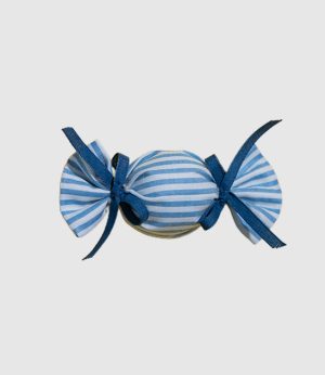 Caramella portaconfetti in cotone a righe blu con fiocco