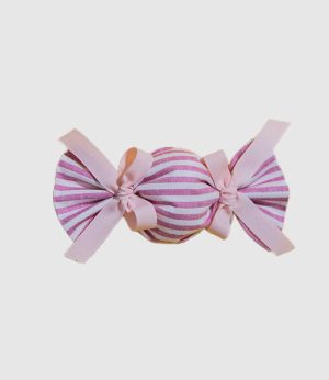 Caramella portaconfetti in cotone a righe rosa con fiocco