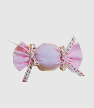 Caramella portaconfetti in cotone rosa con fiocco ciliegie